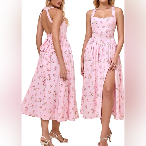 Dresses & Skirts - Chic Backless Pink Floral Dress